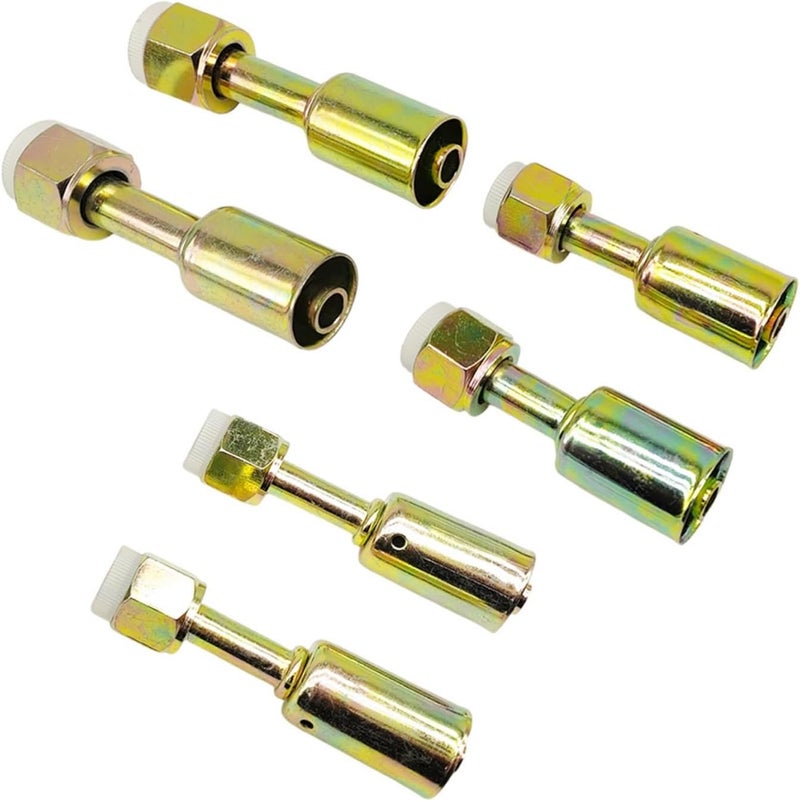 SIDMILE 6Pcs Air Conditioning #6#8#10 AC Fitting Set for Standard Hose, Female Oring Beadlock Straight (180 Degree) - Image 1